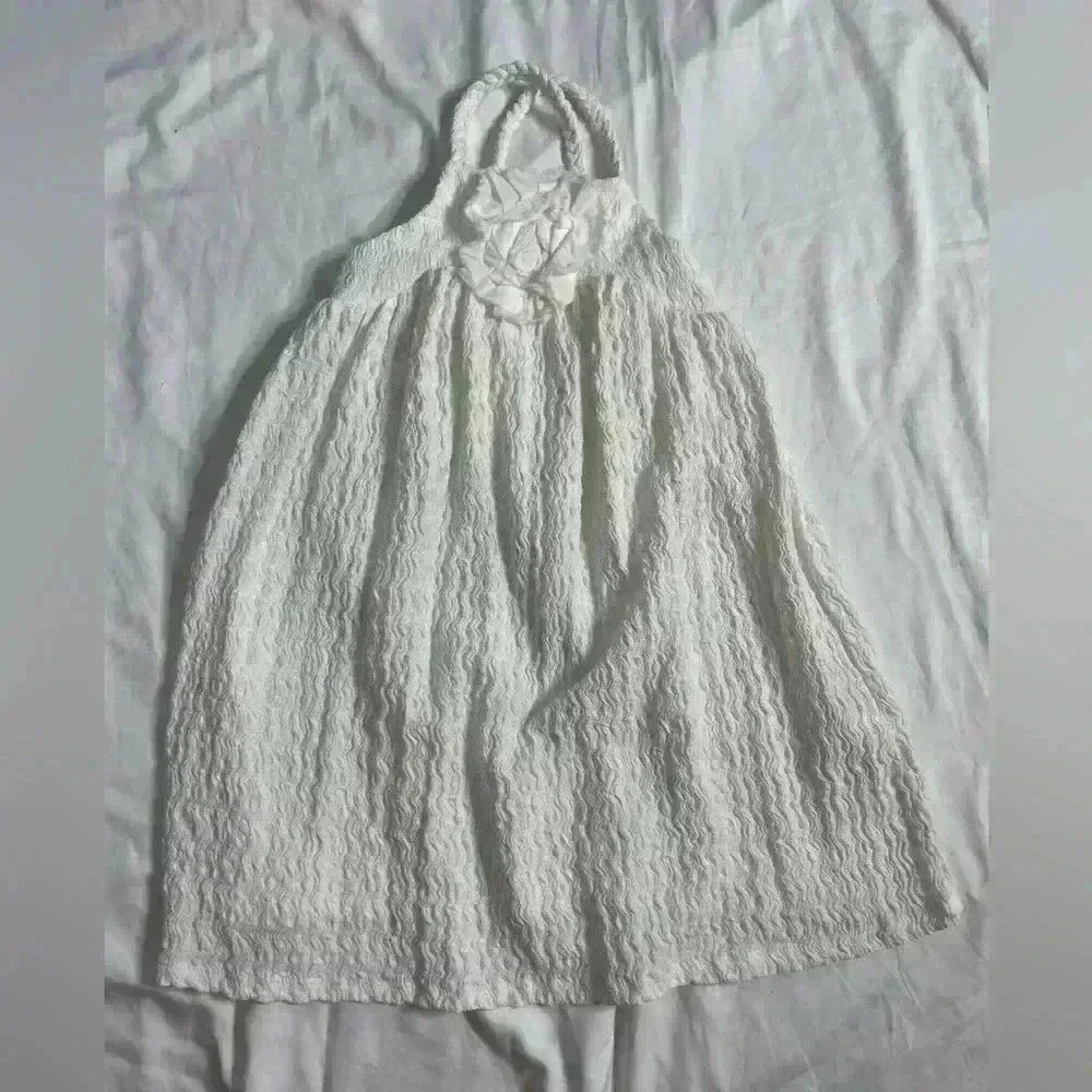 Zara Girls Textured Flower Dress Size 7 White
